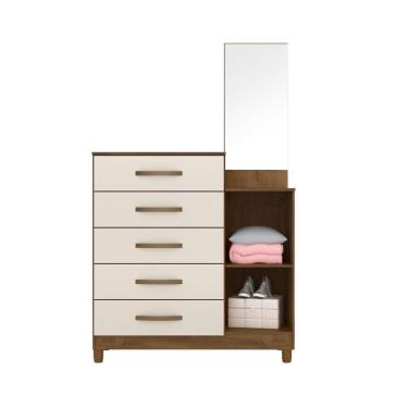 Imagem de Cômoda Com Espelho E Sapateira Lisboa Castanho / Baunilha