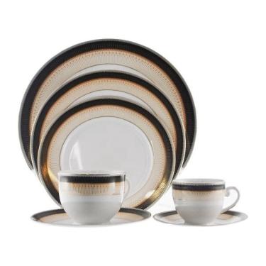 Imagem de Aparelho de Jantar 42 Peças Porcelana Listras Casambiente - Saldão