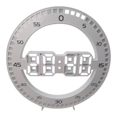 Imagem de Relógio de Parede Digital LED, 30cm, Redondo, com Temperatura e Data, Branco