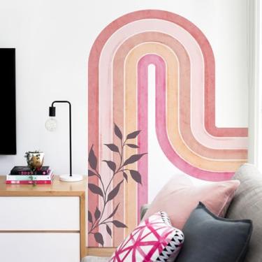 Imagem de DRWSSR 2 folhas grandes removíveis boho arco-íris irregular arco decalque de parede DIY folhas plantas decoração de casa arte para meninas meninos sala de estar quarto escritório aluguel quarto