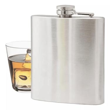 Imagem de Cantil Inox De Bolso Porta Bebida Bar Whisky Vodka Vodca Em Aço Garrafa 230ml