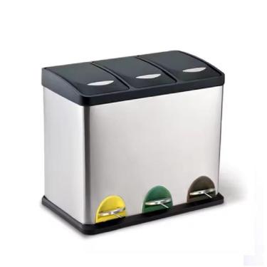 Imagem de Lixeira Tripla Inox 24l Com Pedal - Coleta Seletiva 3 Em 1 Para Cozinha Escritório E Empresas