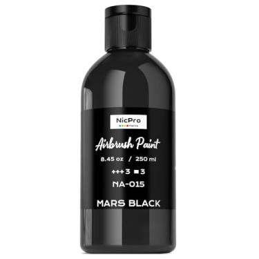 Imagem de Nicpro Tinta preta grande para aerógrafo (240 ml, 250 ml) pronta para pulverizar tintas acrílicas opacas à base de água para modelo, madeira, tela, metal, plástico, couro, para iniciantes e artistas