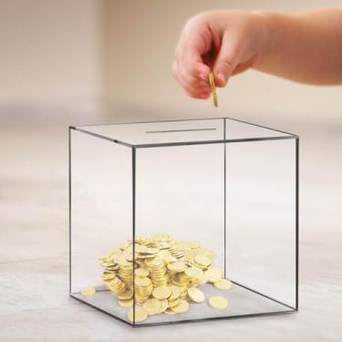 Imagem de Generic Caixa de dinheiro de acrílico transparente, cofrinho não aberto, frasco transparente para economizar dinheiro, todas as idades, adultos, crianças (acrílico transparente, 12 x 12 cm)