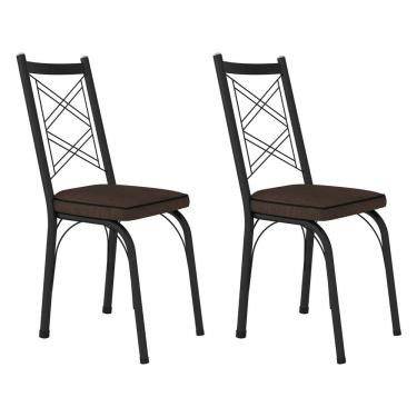 Imagem de Kit 2 Cadeiras De Cozinha Delaware Estampado Imbuia Pés De Ferro Preto