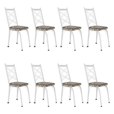 Imagem de Kit 8 Cadeiras De Cozinha Delaware Estampado Cedro Pés De Ferro Branco