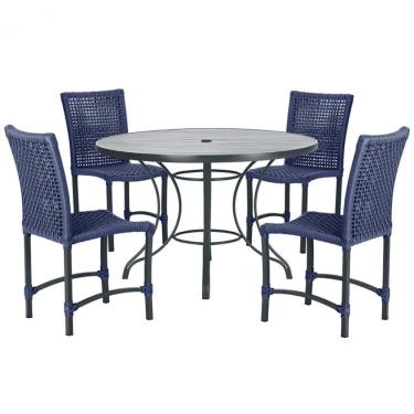 Imagem de Mesa Ascoli Com 4 Cadeiras Cannes De Alumínio Trama Azul