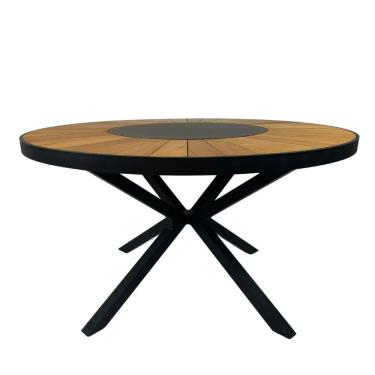 Imagem de Mesa 1,50m De Jantar Zurick Pétalas Em Madeira Com Centro Giratório Alumínio Preto