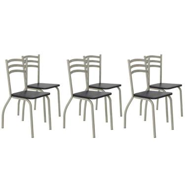 Imagem de Cadeira De Cozinha Portugal 2c007nk Aço Kit 6 Uni Niquel Preto 110