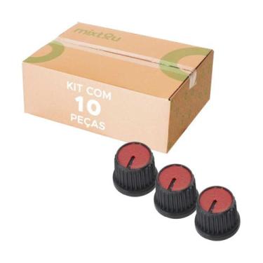 Imagem de 10x Botão Knob Redondo Estriado Com Parafuso Ad209 Vermelho - PIX
