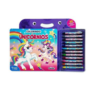 Imagem de Colorindo Unicórnios Livro com Giz de Cera - Ciranda Cultural