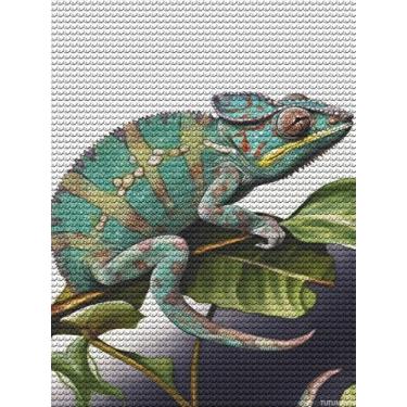 Imagem de TUTUMAY21 Kits de pintura de diamante para adultos, pintura por número para iniciantes, kit de arte de diamante 5D, camaleão, broca completa, pontos, pinturas, pedras redondas, arte para decoração de