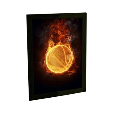 Imagem de Quadro Decorativo Basquete Ilustração Bola Pegando Fogo Decoração Poster Quarto Sala