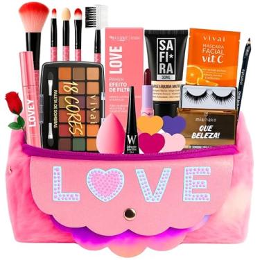 Imagem de Maleta de Maquiagem Completa com 13 Itens Paleta de Sombras Base Pincéis Cílios Acessórios Kit Completo Presente Elegante Lindo Essencial Top Sagaro Makeup (PELE BRANCA)