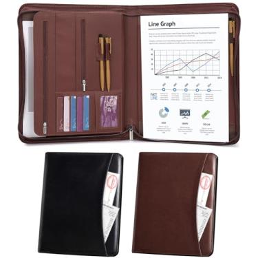 Imagem de Pasta A4 de couro PU premium - portfólio versátil com fecho de zíper, porta-canetas, compartimentos para cartões de visita e capa para tablet - ideal para estudantes, profissionais e ocasiões