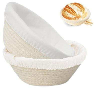 Imagem de Cesta redonda à prova de pão Banneton de 20 cm, cesta à prova de pão Banneton, cesta à prova de fermento com forro – Cesta redonda para assar
