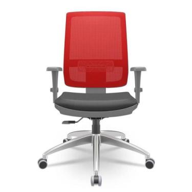 Imagem de Cadeira Brizza Diretor Grafite Tela Vermelha Assento Vinil Preto Base 