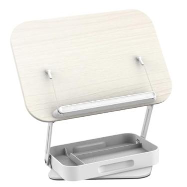 Imagem de Fancyes Suporte para livros, painel de madeira, suporte para laptop, dobrável, ajustável, para mesa, para livros, para notebook, livro didático, partituras, Branco Giratório
