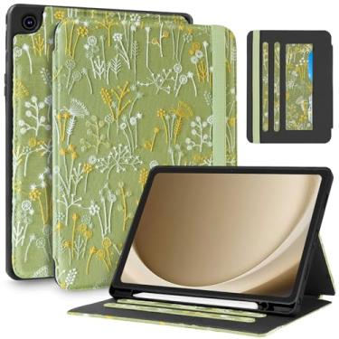 Imagem de Uppuppy Capa para Samsung Galaxy Tab A9 Plus de 28 cm – Capa com suporte para lápis e compartimento para cartão, design de plantas kawaii, para mulheres e meninas, capa estética para Samsung Tab A9