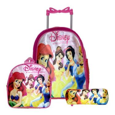 Imagem de Kit Mochila Infantil Menina Rodinha Princesas Resistente TN - Toys 2U