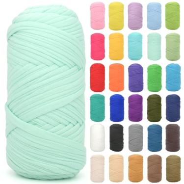 Imagem de Camiseta para crochê, verde menta, tecido elástico grosso, fio de crochê para iniciantes, bolsa de tricô à mão, cesta/porta-copos / artesanato faça você mesmo/decoração de casa 200 g (verde menta