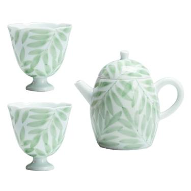 Imagem de Conjunto de chá de gongfu pintado à mão boutique – folhas de salgueiro verde macias em porcelana branca pura, inclui mini bule, Gaiwan e xícaras de chá, conjunto de cerimônia de chá, utensílios de chá