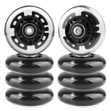 Imagem de Gladeer Rodas de skate em linha iluminadas 85A para ambientes internos e externos com rolamentos ABEC-7 para crianças e crianças patins em linha iniciantes, pacote com 8 (preto, 76 mm)