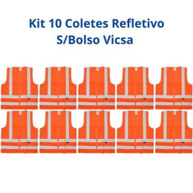 Imagem de Kit 10 Coletes Proteção Refletivo Sinalização Transito Sem Bolso Vicsa