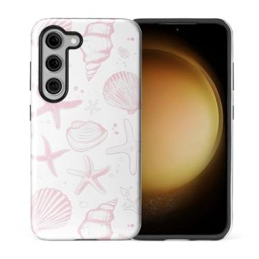 Imagem de ZHEGAILIAN Capa compatível com Samsung Galaxy S23, capa rígida híbrida de 2 camadas para meninas, meninos, mulheres, homens, conchas rosa claro fofas