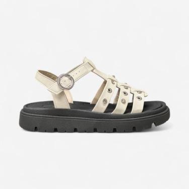 Imagem de Sandália Papete Moleca Tratorada Off White, Branco off, Preto, 38