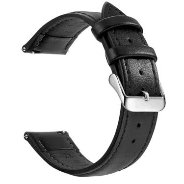 Imagem de Pulseiras de relógio finas, pulseira de couro de liberação rápida de 18 mm, 20 mm, 22 mm para homens e mulheres para Samsung Galaxy Watch, Garmin Huawei Watch (Preto e Silver, 18 mm)