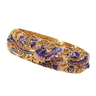 Imagem de Only My Live Home Pulseiras Fênix de Strass Multicoloridas Cloisonne Acessórios Esmaltadas Animal Primavera Articulada Punho Dourado Aberto Joias Femininas, diameter 2.28 inch (5.8cm) about, Strass de