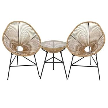 Imagem de Conjunto Cadeiras Acapulco e Mesa Centro, Fibra Sintética, 3 Peças, Suporta 150kg, Mesa 65cm Altura, Cadeira 92x72x75cm