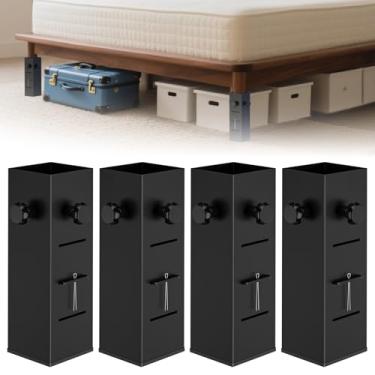 Imagem de YUEYIN Extensores de elevação de cama de dormitório resistentes, aumentam o espaço de armazenamento embaixo da cama, serve para pernas de cama de 5,6 cm a 7,6 cm de diâmetro, aço espesso para