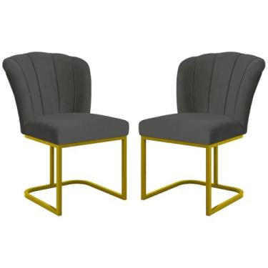 Imagem de Kit 2 Cadeiras Poltrona Flor Pés Metal Dourado Mesa Quarto Cozinha Cor:cinza