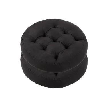 Imagem de LYLNBYWK Almofada de chão de meditação, pacote com 2 almofadas redondas para adultos, almofadas de assento tufadas com botão para sala de estar de yoga, tatami, preto, 56 x 56 x 10 cm