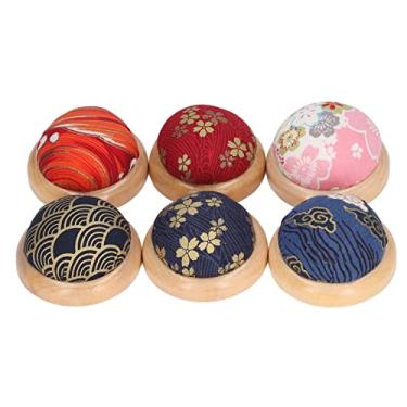 Imagem de lyrlody Conjunto de Almofadas Redondas de Alfinetes, Base de Madeira Durável, Maconha Multi-de-6, Com Design Elegante, para Artesanato Diy e Costura Diária