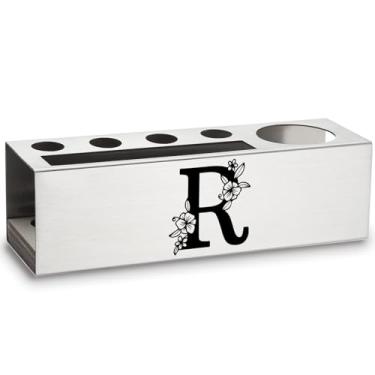 Imagem de Porta-lápis personalizado monograma letra R, presente para trabalho, colega de trabalho, colega de trabalho, colega, escritório, decoração, acessórios, porta-canetas de aço inoxidável, Apen27