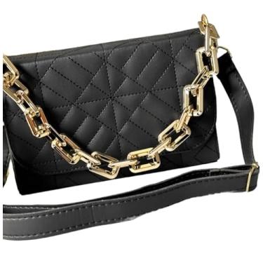 Imagem de Bolsa Feminina Luxo Alça Corrente de Mão e Transversal(Preta)