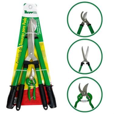 Imagem de Kit Tesoura Alicate Poda Jardinagem Profissional Cabo Longo Cortar Gra