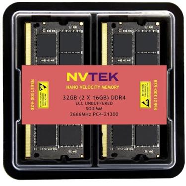 Imagem de NVTEK 32GB (2X16GB) DDR4 2666MHz PC4-21300 CL19 2RX8 ECC Unbuffered SODIMM 1.2V 260-pin Memory RAM KIT Compatível com Synology D4ECSO-2666-16G, D4ES01-16G