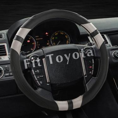 Imagem de Achiou Capa de volante de couro - design esportivo, antiderrapante respirável e confortável para volantes de 36,8 cm a 38 cm