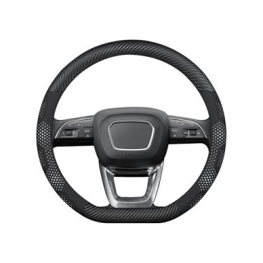 Imagem de Ergocar Capa de volante de carro, capa de volante de fibra de carbono tipo D e material de couro, estilo esportivo 37-38 cm/14,5-15 polegadas, antiderrapante, macia, respirável, universal em todas as