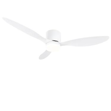 Imagem de Ventilador de teto de 132 cm com luz, ventilador de teto branco de montagem embutida e controle remoto, motor reversível, regulável, sem ruído, ventilador de teto externo para quarto, sala de estar