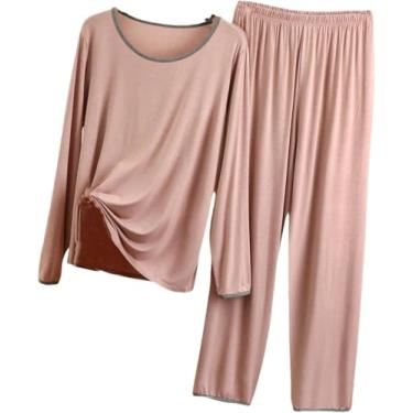Imagem de Conjuntos De Loungewear Feminino Modal Pijamas Femininos Stretch Fit Mangas Compridas Pijamas Pijama Roupa De Dormir Roupa De Noite Pj Conjunto De Camisolas E Loungewear Confortáveis De Dua