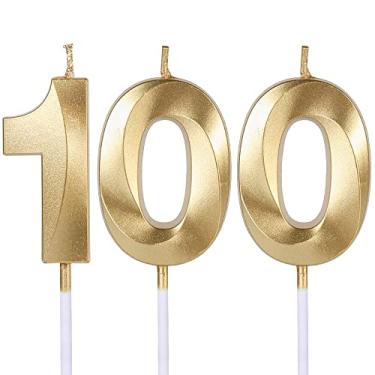 Imagem de Velas douradas de aniversário de 100 anos para cupcakes, número 100 velas para decoração de festa de aniversário de casamento e celebração