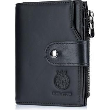 Imagem de Carteiras Masculinas De Bloqueio Rfid Carteira De Couro Genuíno Bifold Carteira De Negócios Carteira Antifurto De Grande Capacidade Bolsa De Cartão Múltiplo Slim Minimalista Bo, Black