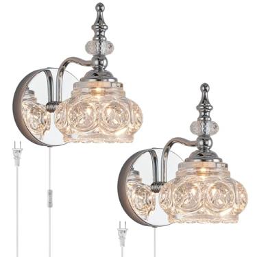 Imagem de DJFHKO Arandelas de parede cromadas conjuntos de 2 luminárias de arandela de banheiro para sala de estar