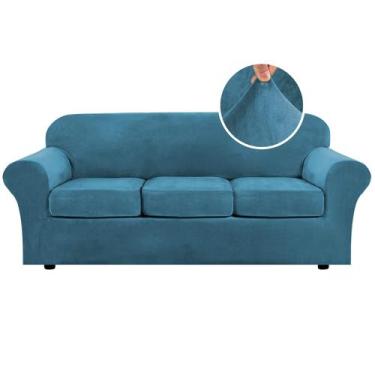 Imagem de Capa de sofá H.VERSAILTEX Modern Velvet Plush 4 peças azul