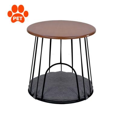 Imagem de Mesa Lateral Redonda Toca para Pet Amêndoa e Preta